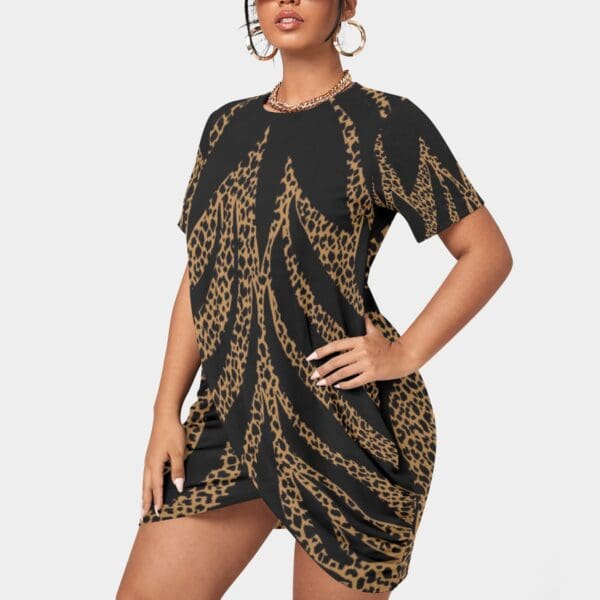 Leopard print short sleeve mini dress.