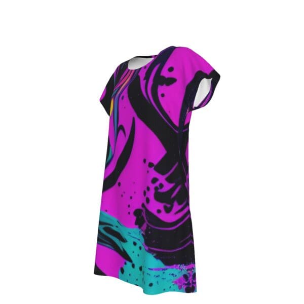 Pink abstract print short sleeve dress.
