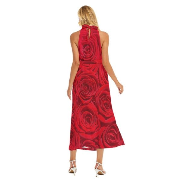 Women's Wrap Hem Belted Halter Dress Sizes XS-2XL in Roses Are Red - Image 4