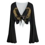Black kimono with gold dragon design.