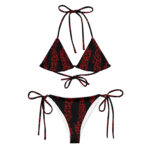 Black and red patterned string bikini.