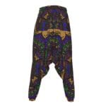 Colorful harem pants with abstract geometric pattern.