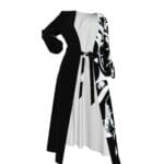 Black and white patterned wrap dress.