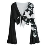 Black and white floral kimono-style top.