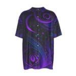 Purple and black swirling pattern shirt.