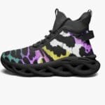 Colorful sneaker with abstract animal print design.