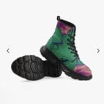 Green and purple artistic combat boots.