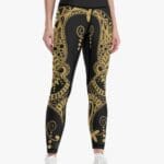 Black leggings with intricate gold patterns.