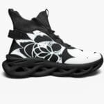 Black and white sneaker with floral design.