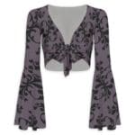 Purple floral long-sleeve crop top design.