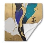 Abstract art with gold and blue accents.