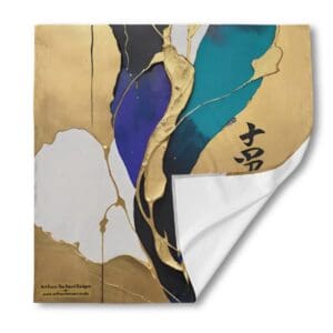 Abstract art with gold and blue accents.