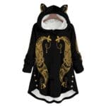Black hoodie with gold intricate design.
