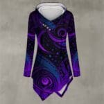 Purple and black patterned asymmetrical coat.